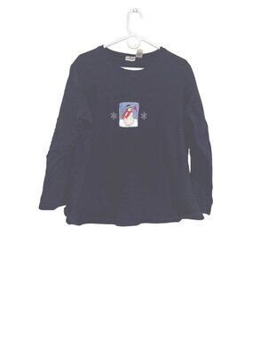 Cherokee Womens 1X Navy Long Sleeve Shirt With Snowman Embroidery